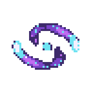 Pixel art magic swirl in purple and cyan
