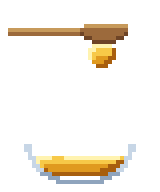 Pixel art honey dropping from a spoon into a bowl