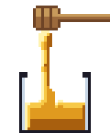 Pixel art honey pouring from a dipper into a jar